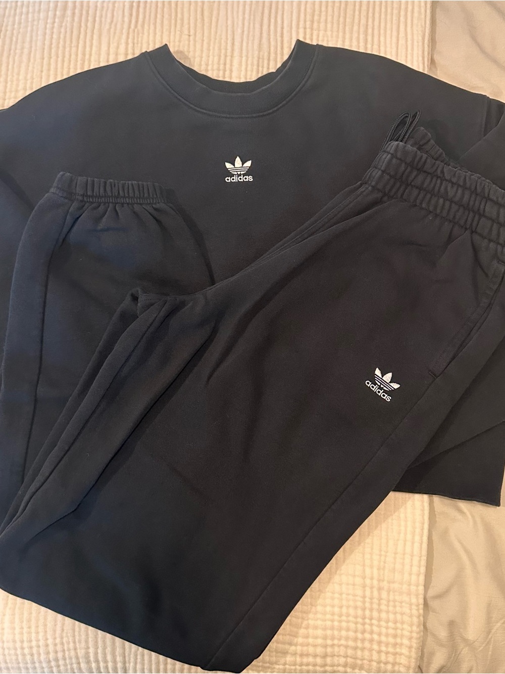 Adidas Black Crewneck Sweatshirt with Small Trefoil Logo with sweat pants